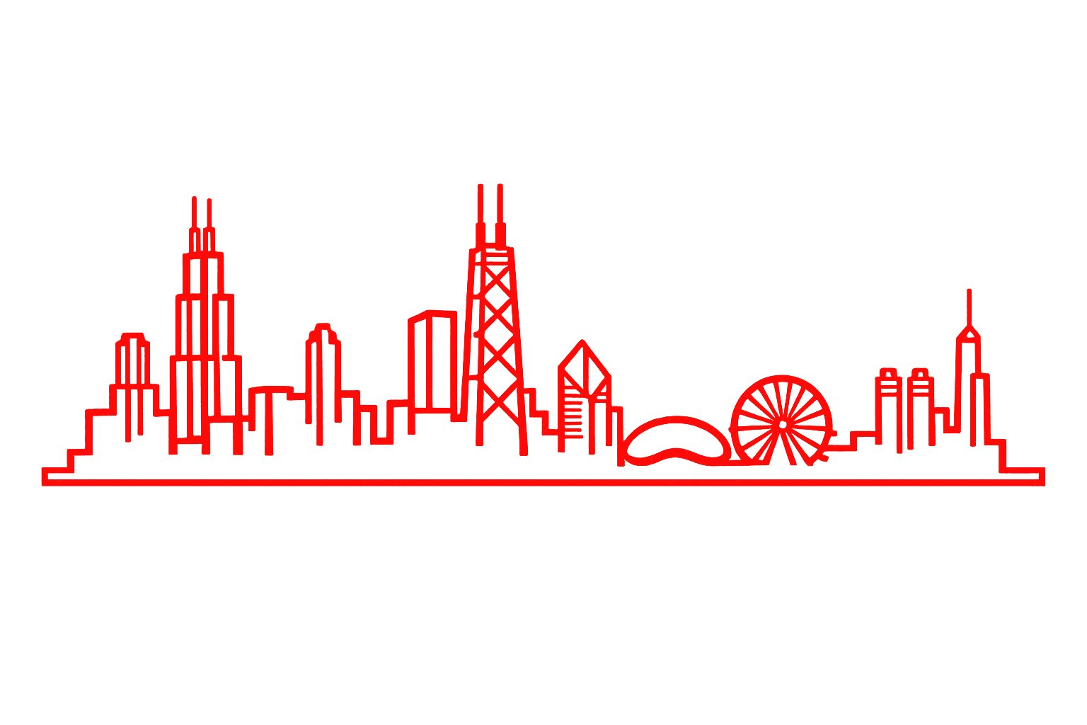 Wyvern skyline line art in brand red.